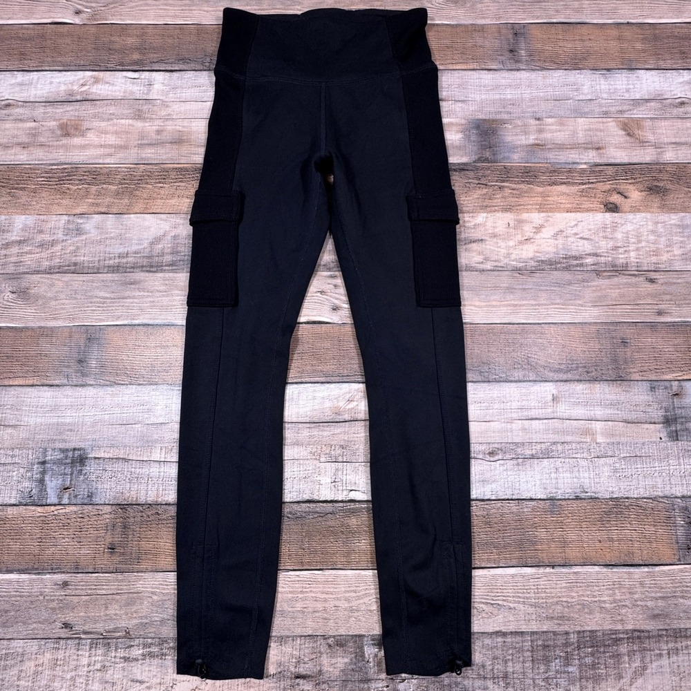 Eddie Bauer Womens XS Black Cargo Leggings High‎ Rise Ribbed Side Hiking Pants